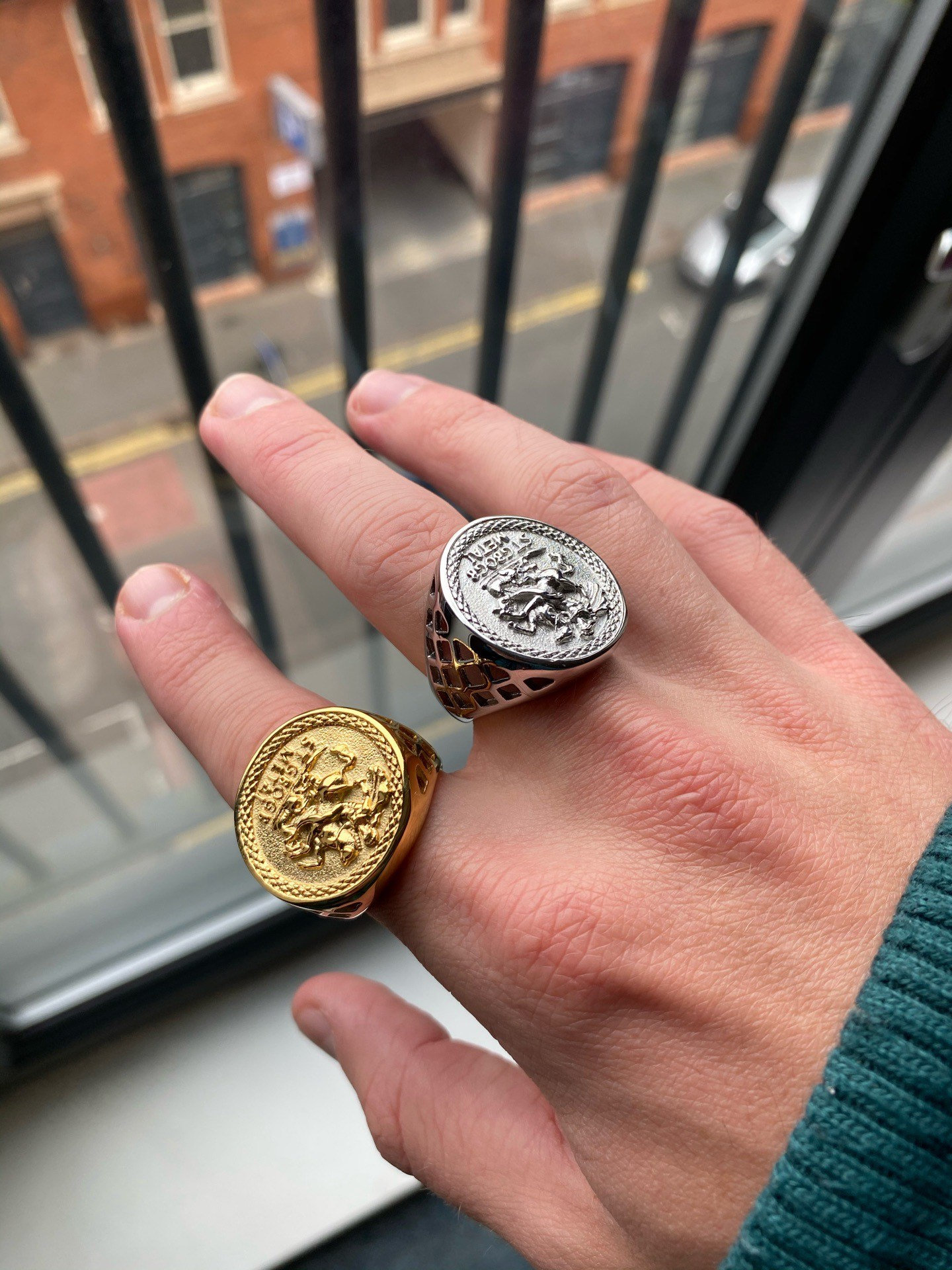 Mens Gold St Ring Sovereign Ring Stainless Steel Etsy