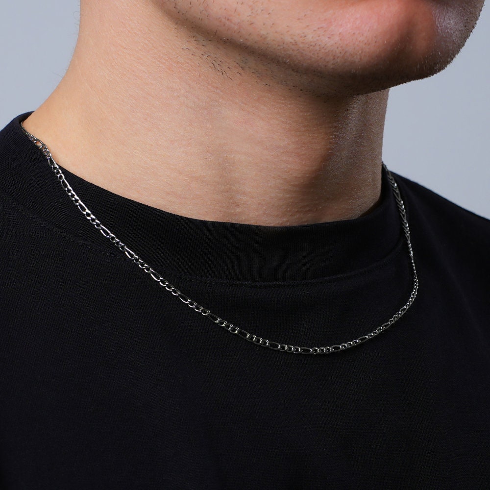 Thin Silver 3mm Figaro Chain - Stainless Steel Mens Necklace