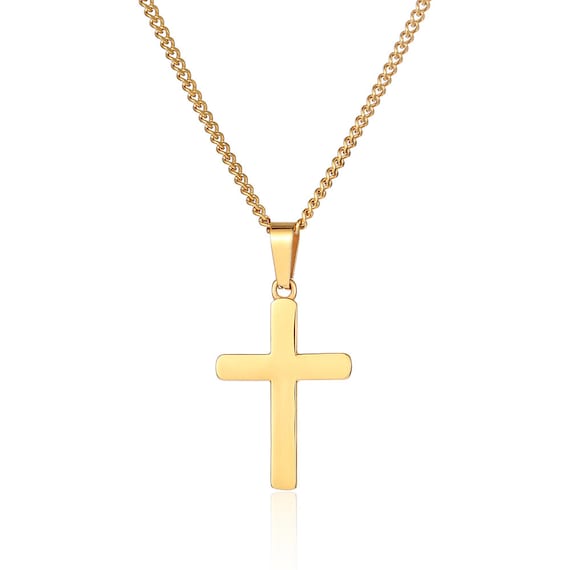 18k Gold Cross Pendant Necklace Mens 