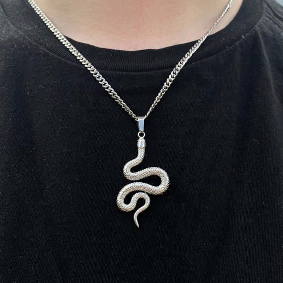 Titanium Steel Chain Snake Bone Necklace Men - Temu
