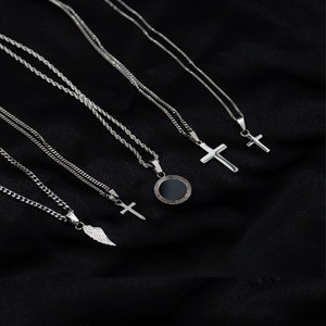 Mens Necklace, Silver Cross Pendant Necklace For Men, Minimalist Silver Chain With Pendant, Mens Jewelry, Onyx Necklace By Twistedpendant