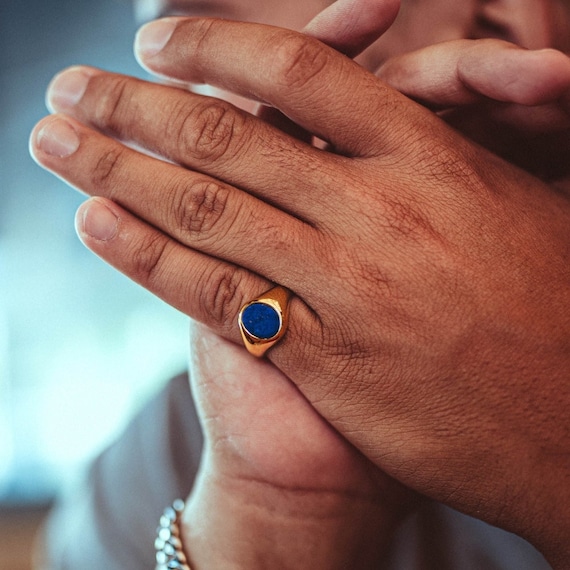 18K Gold Signet Ring Men Lapis Lazuli Mens Pinky Ring - Etsy