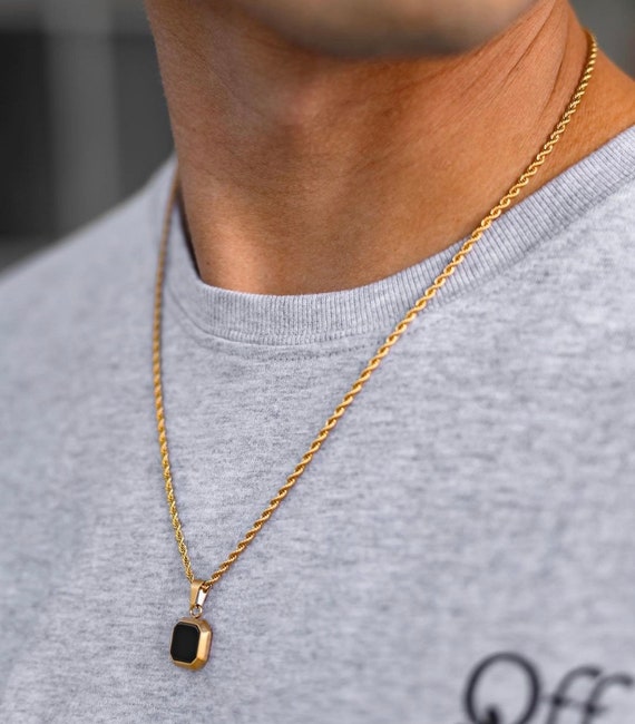 Gold Square Onyx Pendant Necklace Waterproof Necklace Statement Layering  Necklace Vintage Black Pendant Classic Gold Necklace Dressing Chain - Etsy