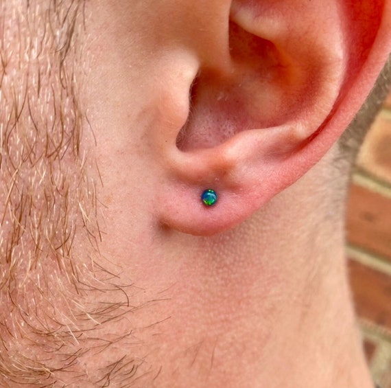 Mens Earrings 18K Gold Stud Earrings Men Gemstone Stud Male Etsy