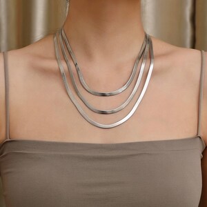 18K Gold Snake Chain Necklace, 5mm Flat Snake Layer Necklace Gold Chain, Gold Choker Necklace, Gold Herringbone Chain, 18K Gold Jewelry image 4