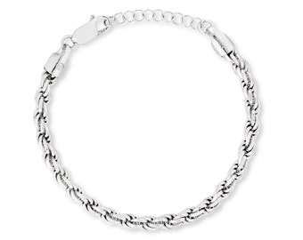 925 Sterling Silver Rope Chain - 5mm Mens Silver Twisted Rope Style Bracelet Chain - 23K Gold Bracelet For Men - Mens Jewellery Gifts UK