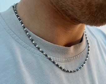 Chaîne de perles argentées 3 mm lune, chaîne pour homme, chaîne boule en argent pour homme, bijoux pour homme, collier chaîne en argent pour homme - par Twistedpendant