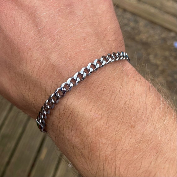 Men's Silver Bracelet Men's Silver Necklace Chain Bangle Gents Male