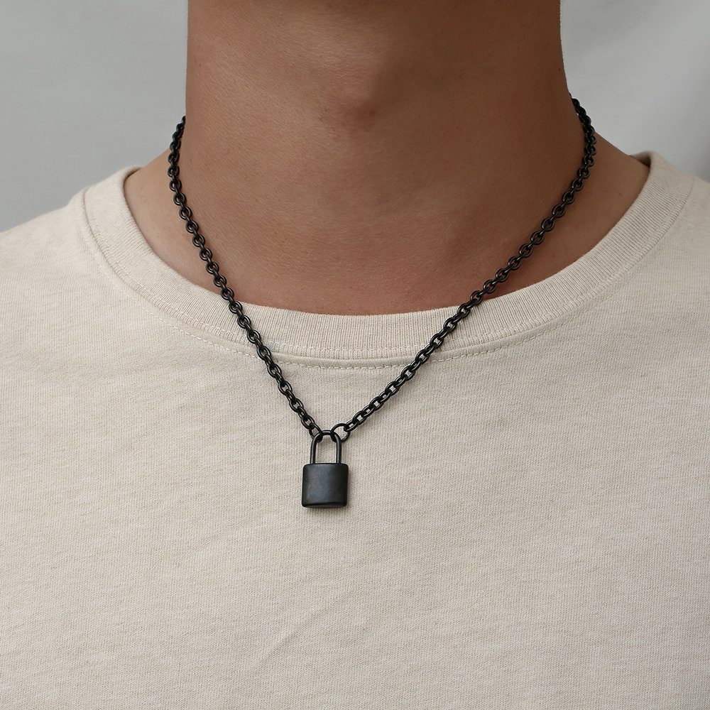 Black Padlock Necklace Mens Black Lock Necklace Mens Jewelry Necklace For Men Necklace Lock Chain By Twistedpendant