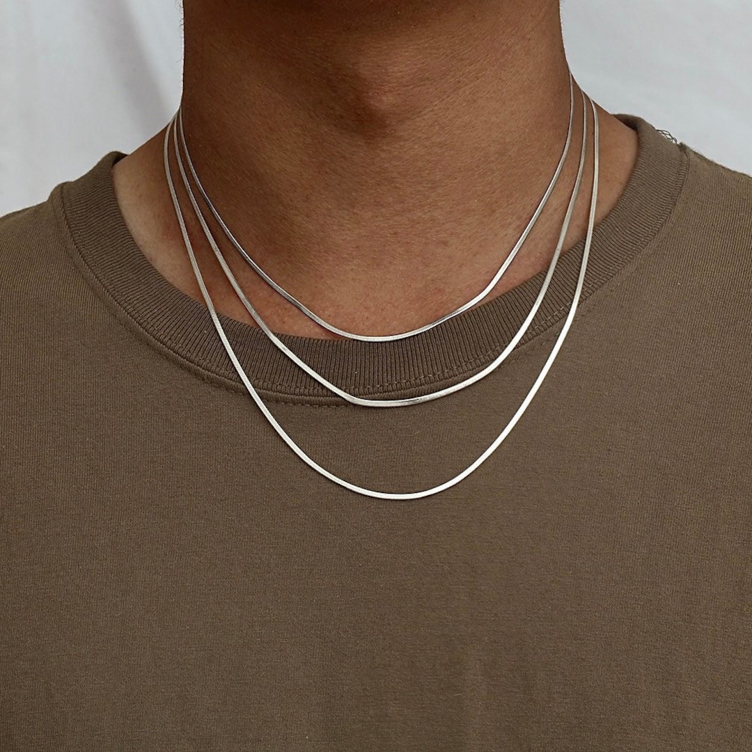 シルバー 3 mm スネークチェーンネックレス、男性用チェーン