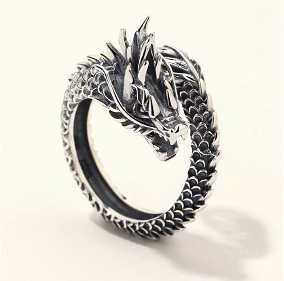 Silver Dragon Ring Fully Adjustable Animal Boho Ring Unisex Ring Mens