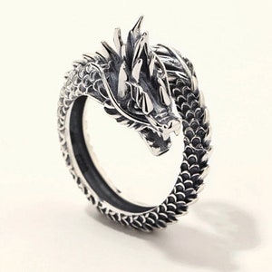 Silver Dragon Ring Fully Adjustable Animal Boho Ring - Unisex Ring Mens Ring Women&#39;s Jewellery - Rings For Men / Women UK - Mens Jewelry