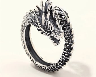 Silver Dragon Ring Fully Adjustable Animal Boho Ring - Unisex Ring Mens Ring Women&#39;s Jewellery - Rings For Men / Women UK - Mens Jewelry