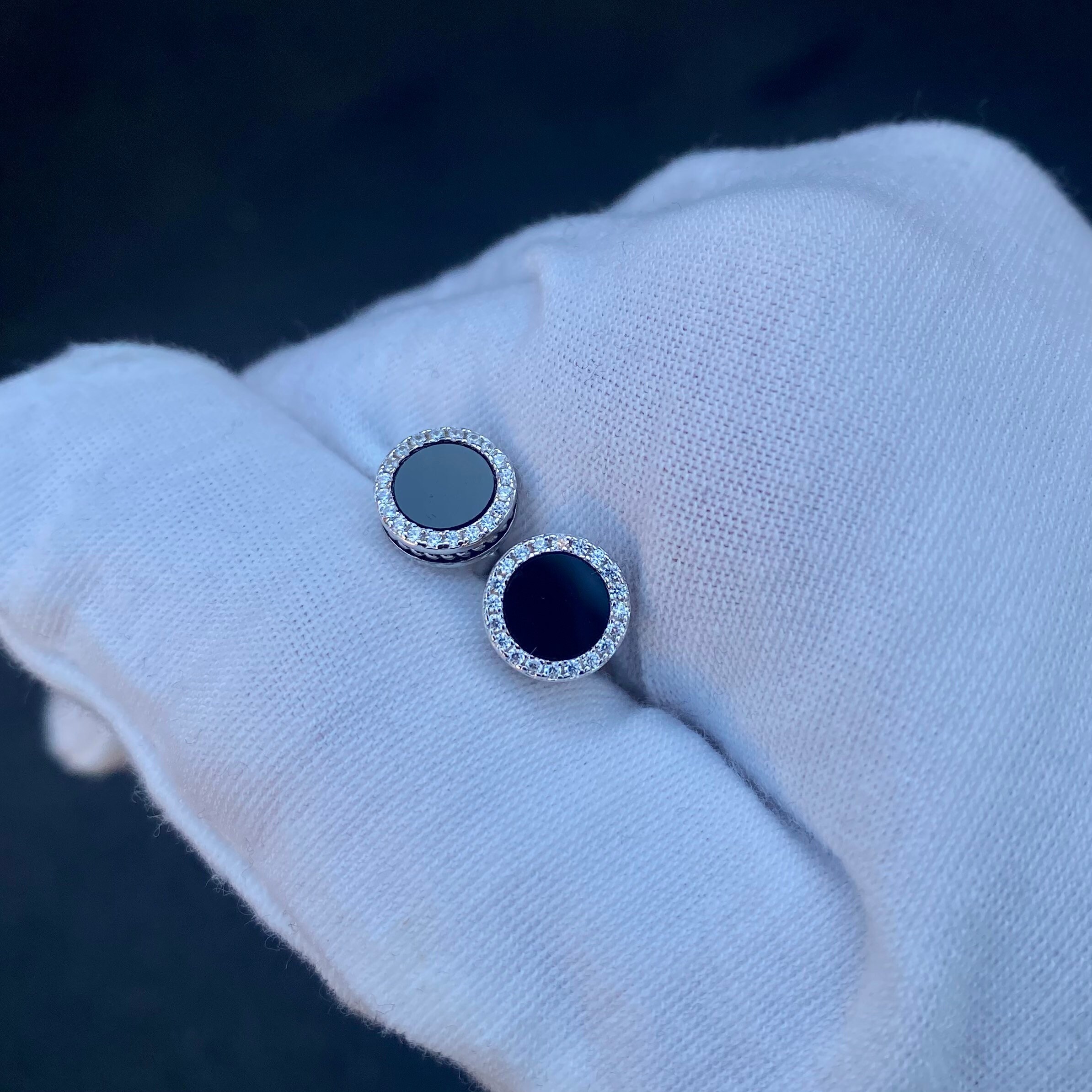 Round Sterling Silver Stud Earrings for Women / Men, Black