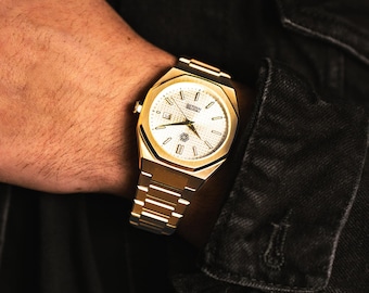 Mens Gold Watch - Gold Stainless Steel Wristwatch - Gold Japanese Movement Watch With Gift Box For Him - Watch For Men By Twistedpendant
