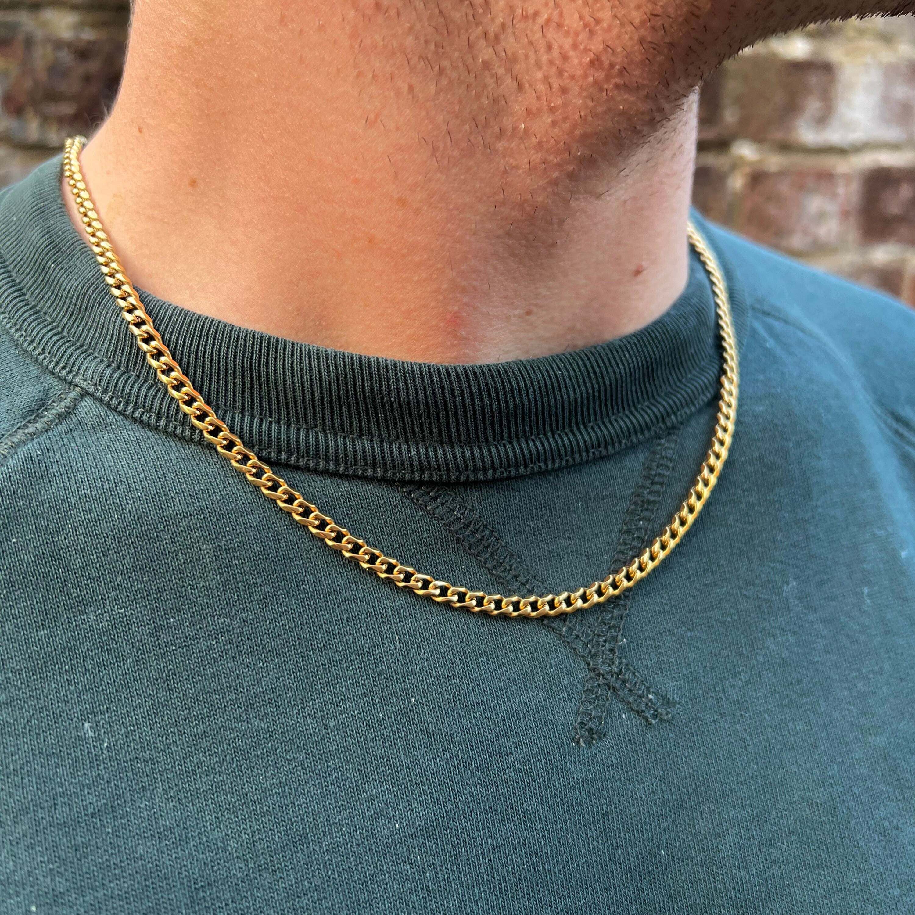 Dsnyu Gold Halskette Herren - Panzerkette Mit Malachit 57cm