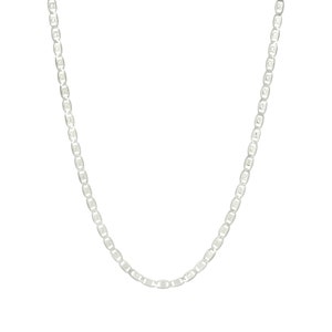 May include: A silver chain necklace with a mariner link design.
