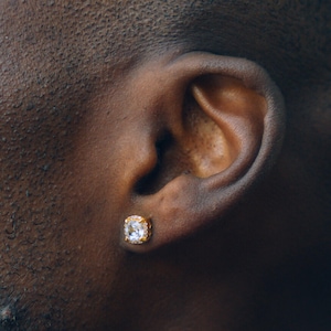 Orecchini da uomo con diamanti - Orecchini a bottone quadrati con diamanti in argento sterling 925 placcato oro per uomo - Orecchini con diamanti taglio principessa - Gioielli da uomo