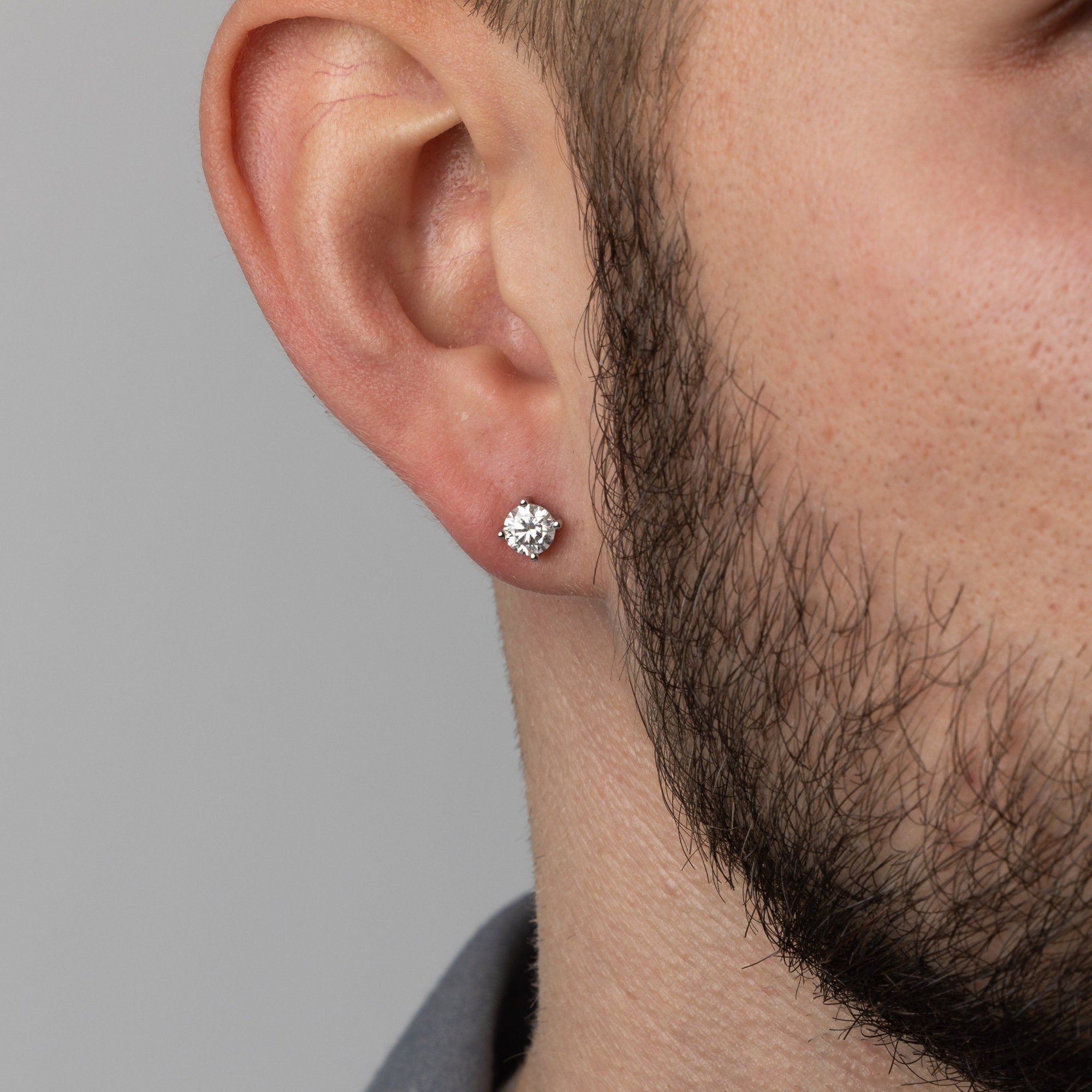 Boucles D'oreilles Homme – Clous Finition Or Blanc – Idéal Deuxième Trou – Marque Kljewelry