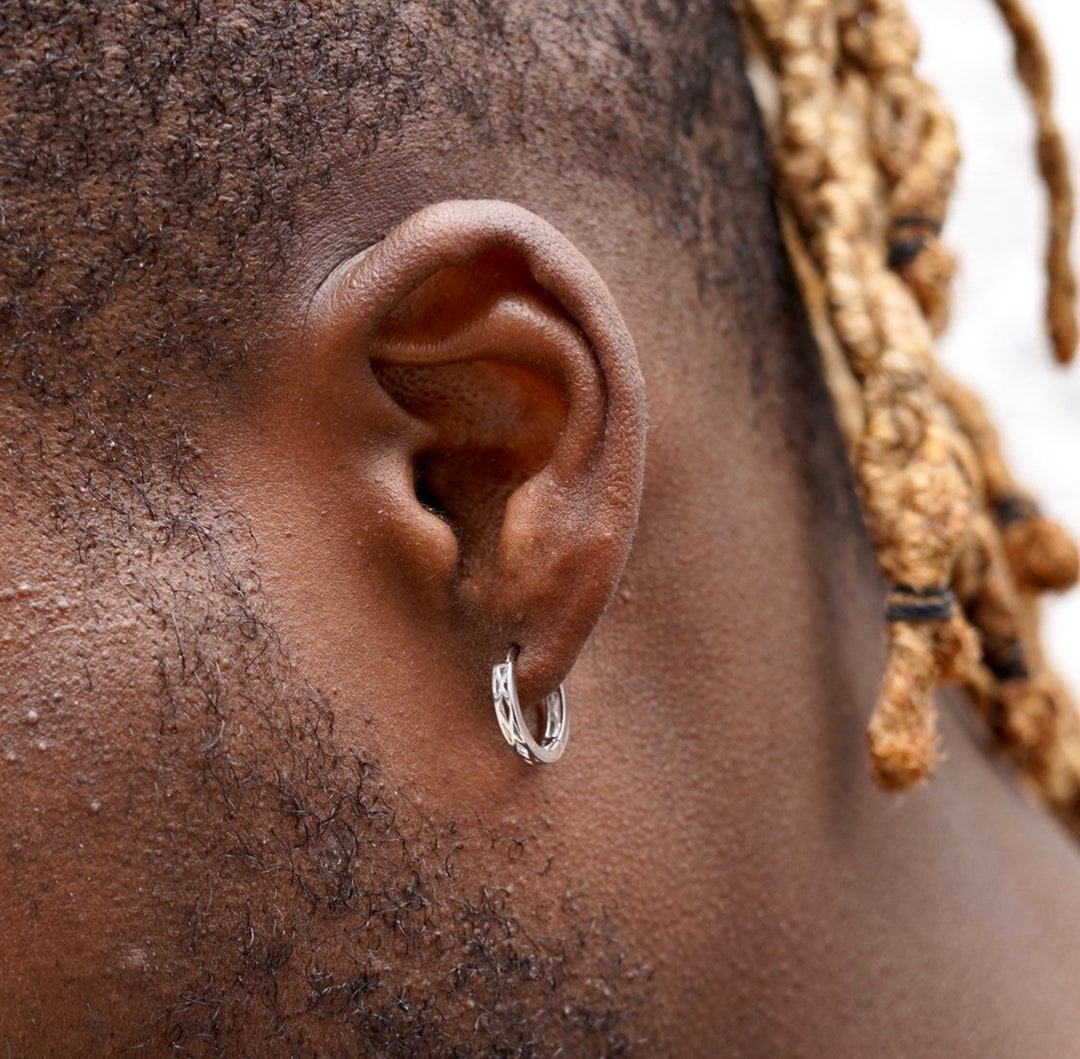 Mens Hoop Earrings Mens Thick Silver Hoops, Mens Earrings 12mm/14mm, Hoop Earrings Men, Mens