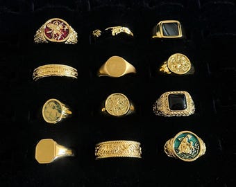 Anelli da uomo in oro con sigillo - Anelli per mignolo in oro 18 carati - Gioielli da uomo - Anello con pietra preziosa muschio/onice - Anello di San Michele/San Cristoforo - Anello in acciaio