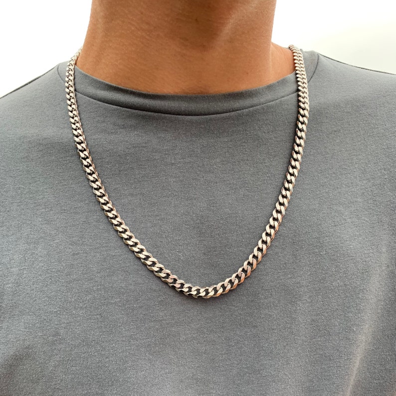 Silver Thick Chain Necklace Choker Mens Chain Cuban Curb 8mm Etsy