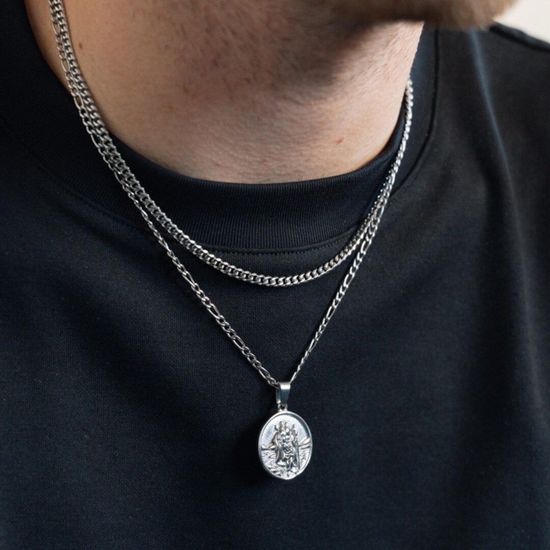 Ciondolo Uomo Argento Sterling 925 Religioso Collana Uomo Con Ciondolo San Cristoforo In Argento Sterling 925 - Catena A Maglie Curb, Stile Religioso Gioiello Argento 925 Con Medaglia - Foto 7
