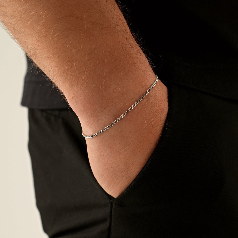 Mens Bracelet, 2mm Silver Connell Bracelet Chain, Thin Chain