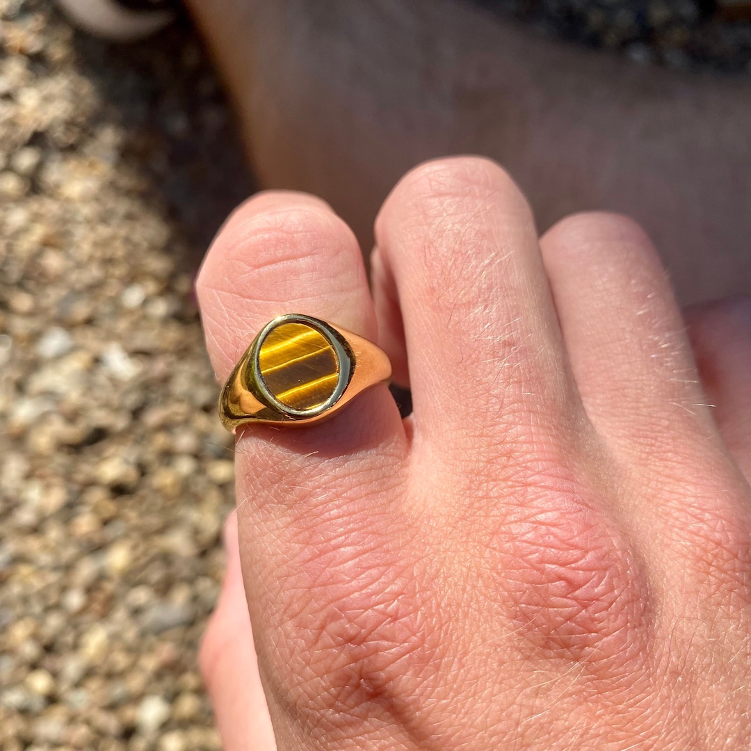 Mens Ring - Tiger's Eye Signet Ring - 18K Gold Plated Signet Mens Ring - Tiger's Eye Signet Ring - 18K Gold Plated Signet
