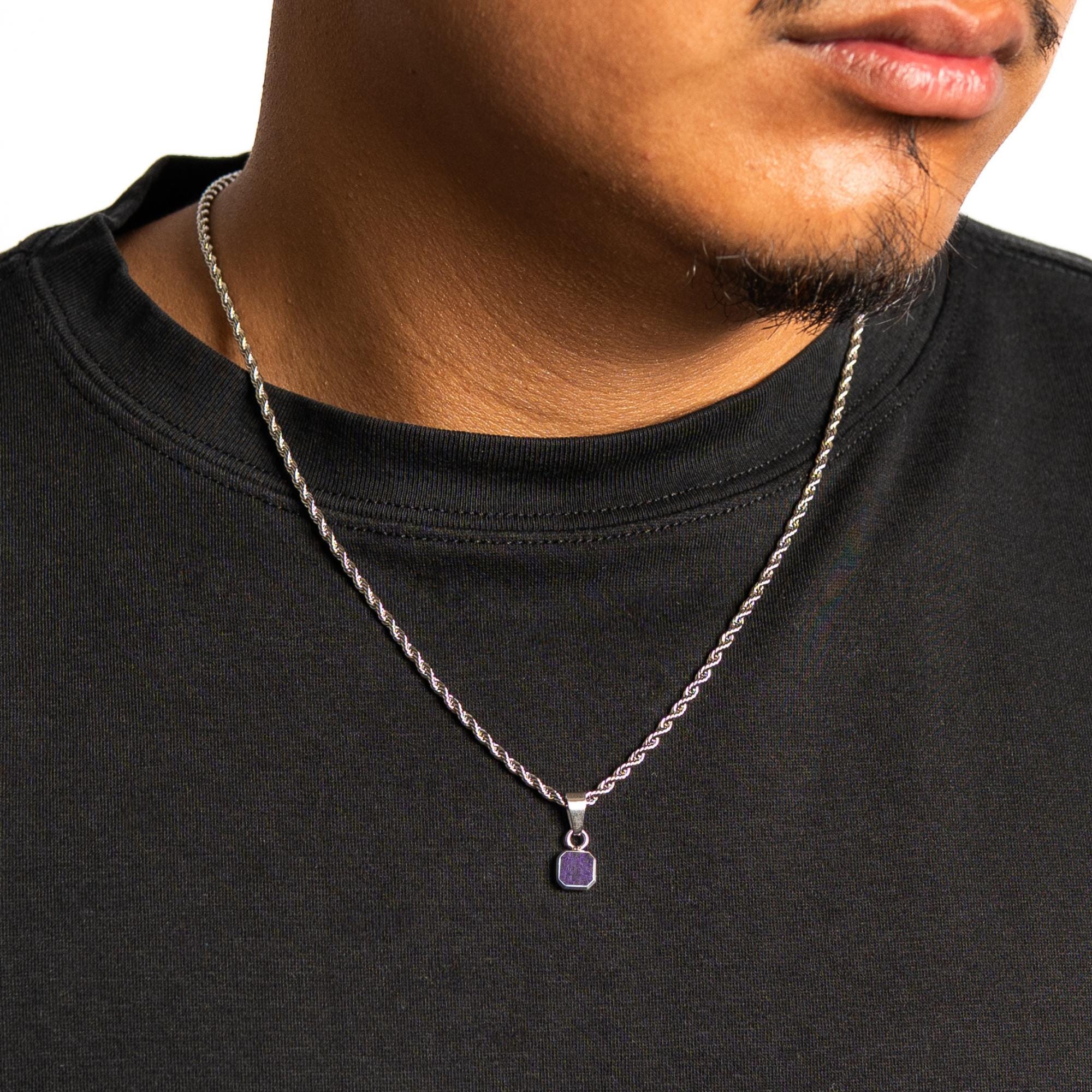 Collier En Sugilite Naturelle Et Argent Massif 925 - Pendentif En S De 40 Carats - 45cm