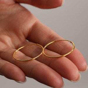 Gold Hoop Earrings Plain Simple Delicate 18K Gold Plated Sterling Silver Hoops For Women - Large Gold Earrings - Dainty Gold Hoops Gifts UK