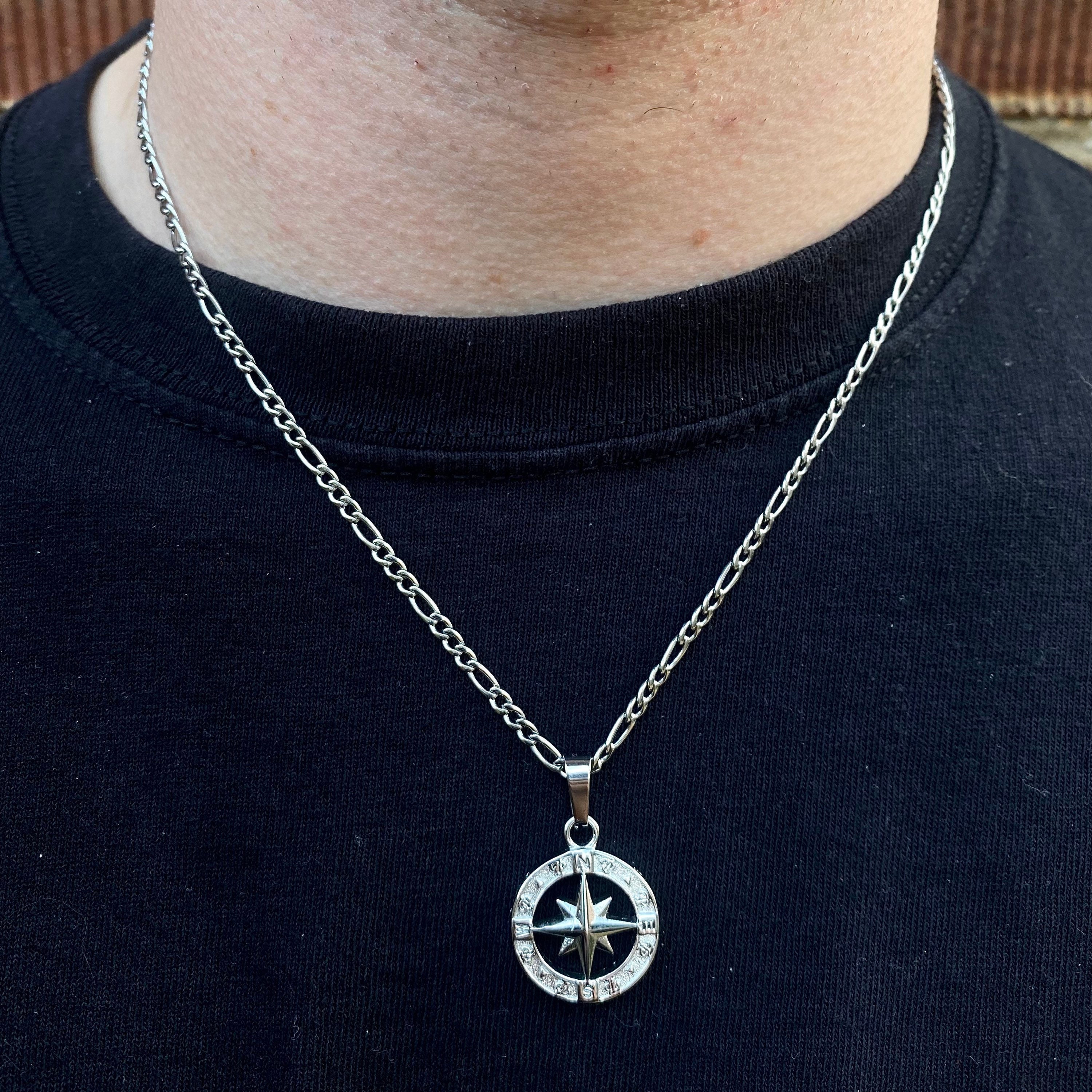 Collana Nautica Uomo/Donna Con Pendente Bussola E Stella Polare - Tyche.21 - 60 Cm