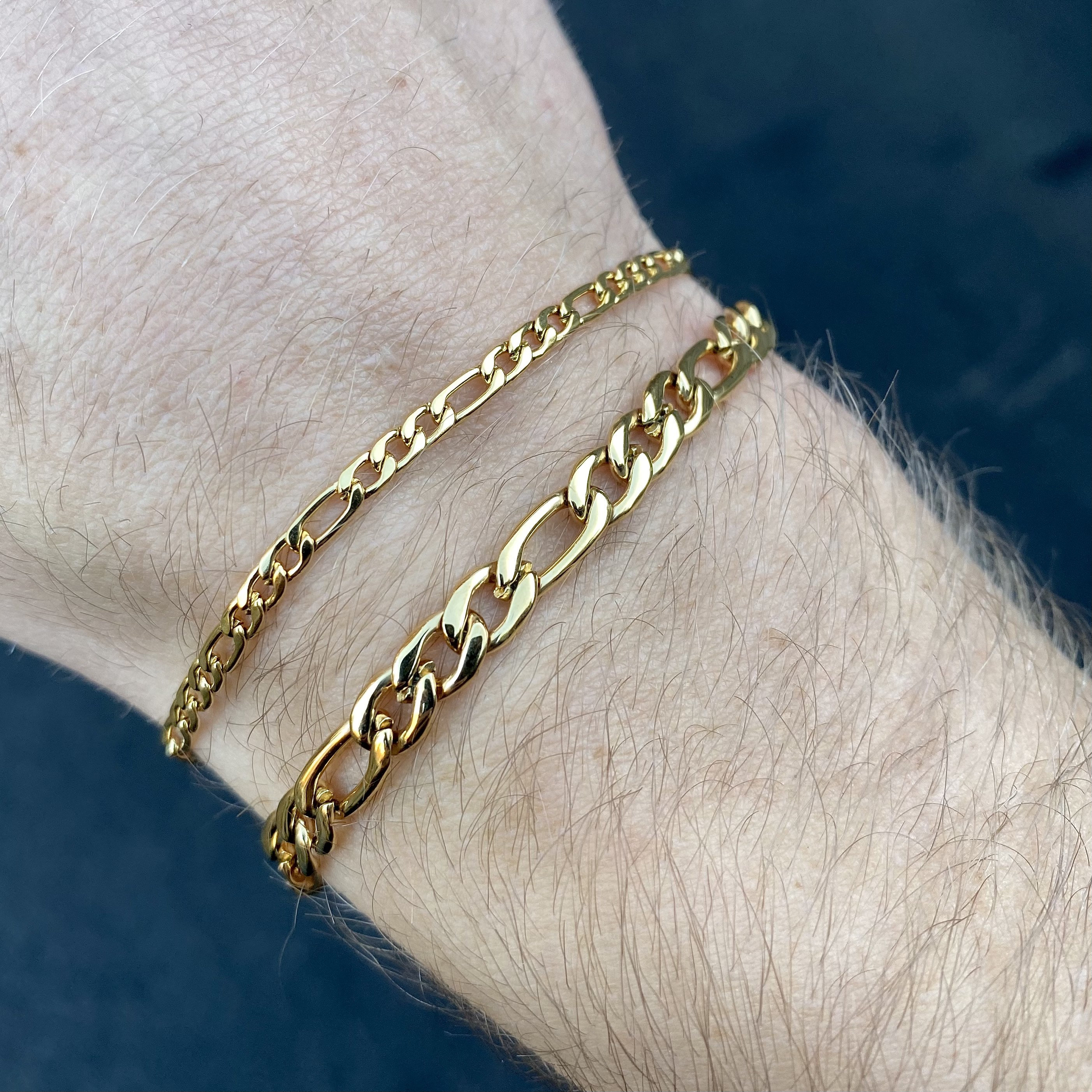 Gold Bracelet Men Mens Bracelet 3mm 5mm Figaro Chain Thin Gold