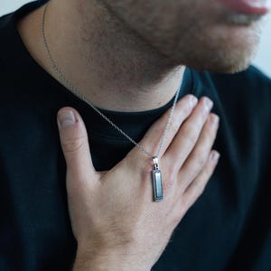 Vintage Silver Styled Pendant Necklace For Men - Mens Necklace - Rectangle Silver Pendant - Mens Jewelry - Silver Chain Pendant Mens Gifts