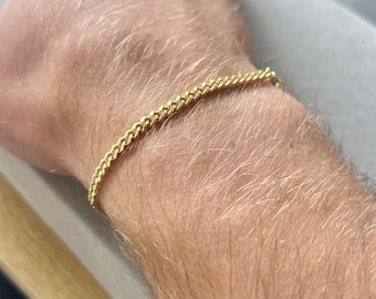 Bracelet en or, bracelet pour homme 3,5 mm chaîne de bracelet cubain Miami, bracelet en or à maillons cubains, bracelet italien en argent sterling 925 - Bijoux pour homme
