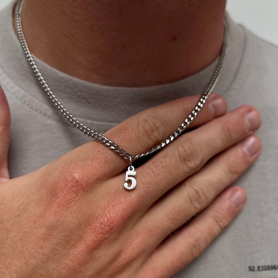 Silver Number Necklace for Men Women Personalised Silver Necklace Letter Number Pendant 3mm Chain With Initial Pendant Necklace Etsy UK