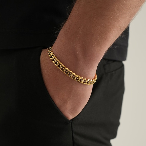 Thick Gold Chain Bracelet 8mm Cuban Bracelet Mens Gold -  Israel