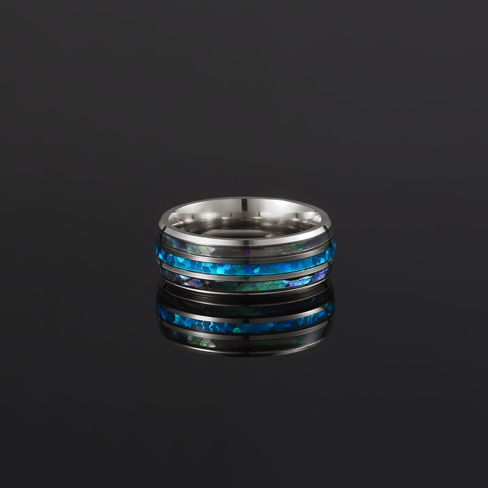 Mens Ring Fire Opal Men's Stainless Steel Ring Blue Shell - Etsy UK