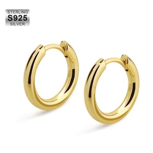 18K Gold Hoop Earrings - 925 Sterling Silver 12mm Mens Hoop Earrings - Hoops for Men - Earring Sets, Mini 18K Gold Hoops - Mens Jewelry Gift