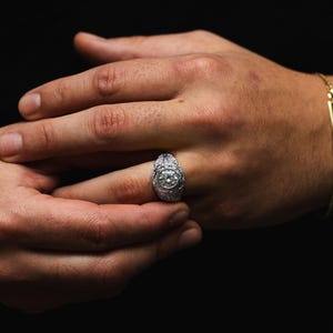 Silver Large Diamond Signet Ring - Mens Ring - CZ Diamond Ring For Men - Mens Jewellery - Mens Pinky Ring - Chunky Silver Ring Gift For Him