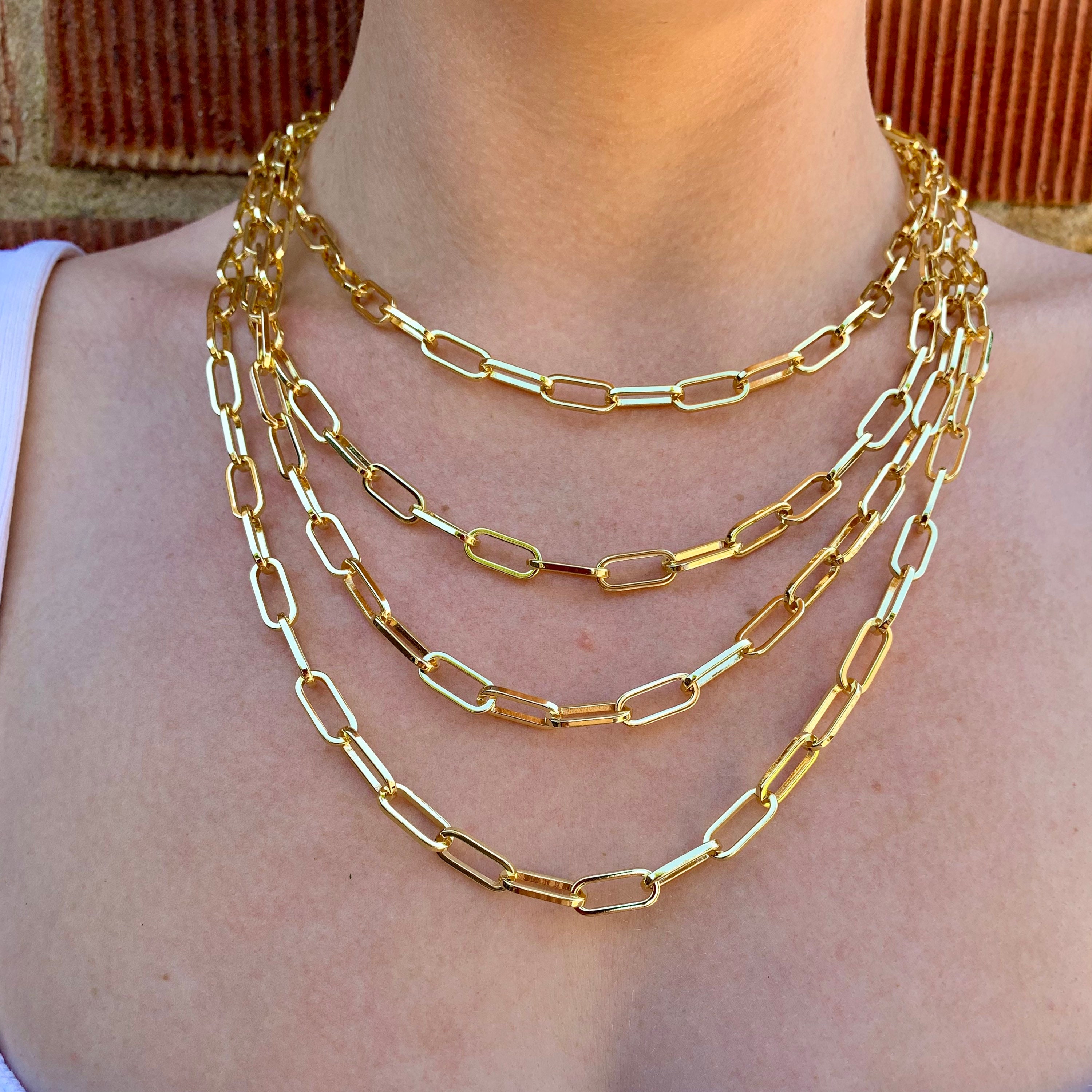 Paperclip Chain Necklace Adjustable 46cm/18' in 14k Solid Gold 