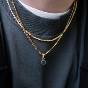 Lapis Lazuli Pendant Necklace - Blue & Gold Gemstone Necklace - Mens Necklace - 18K Gold Pendant For Men - Mens Jewelry By Twistedpendant