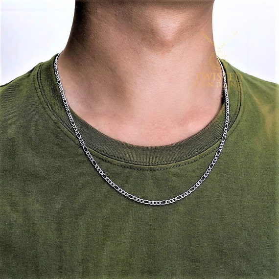 Mens Necklace Thin Silver Figaro Chain 