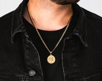 Apollo Necklace - 18K Gold Roman Pendant Necklace For Men - Mens Gold Necklace - Sun God Pendant Greek Jewelry For Men By Twistedpendant