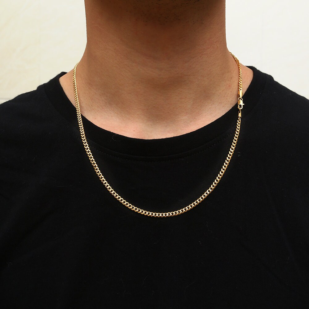 Mens Chain Necklace 18K Gold Curb Chain 