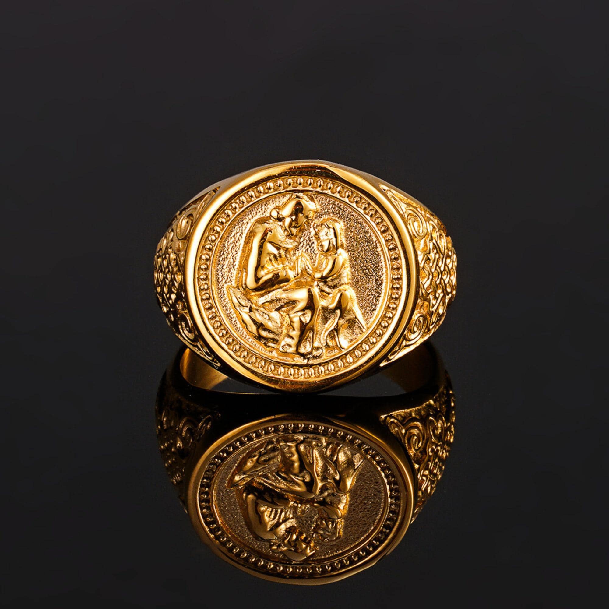 Mens Ring - Mens Gold Saint Christopher Signet Ring - 18K Gold