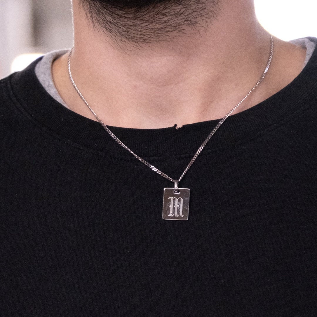 U7 Initial Necklace A-Z Letter Necklace for Men Women Square