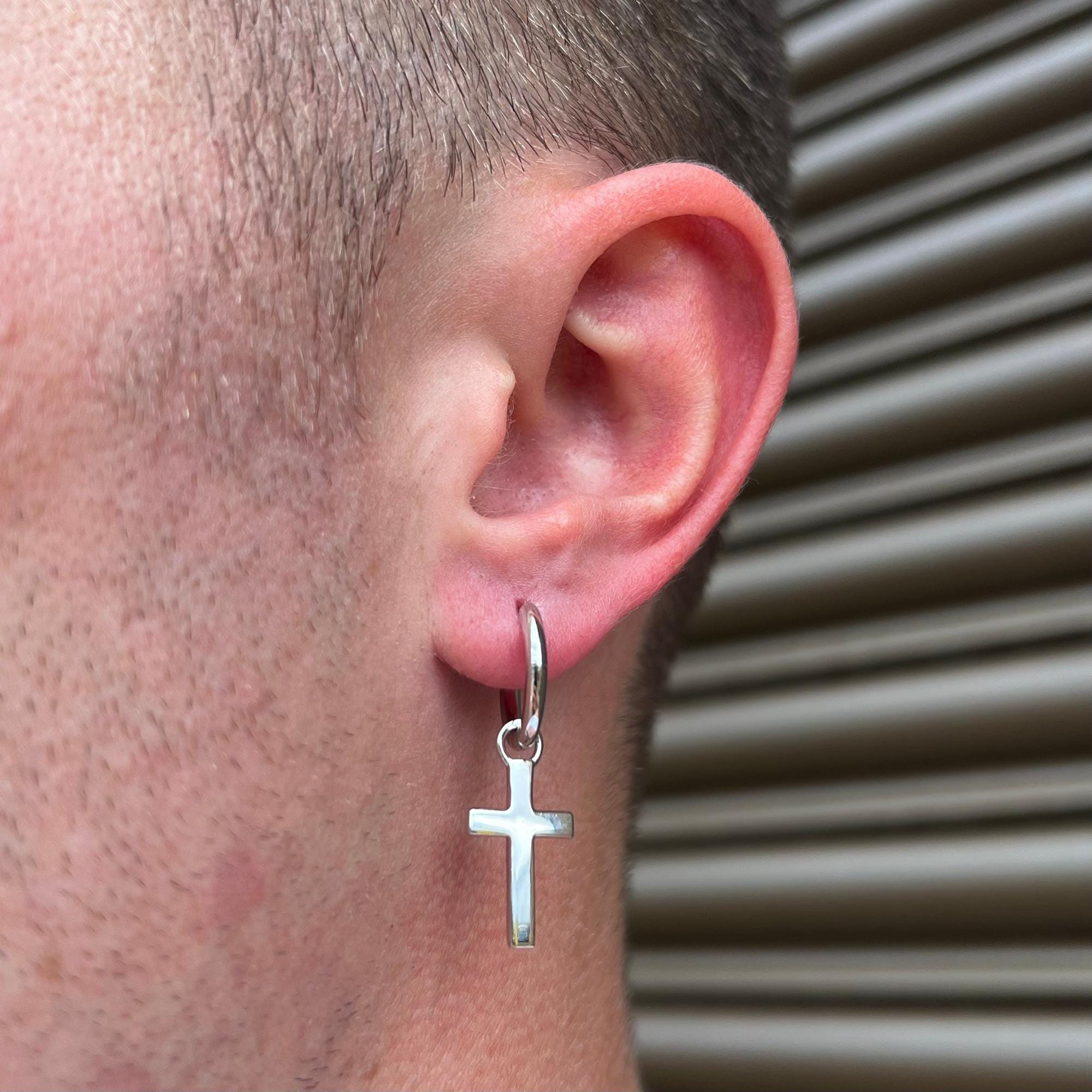 Orecchini a croce da uomo con diamante hip-hop in argento sterling 925 placcato
