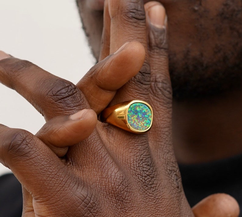 18K Gold Opal Ring Men Mens Ring Gold Ring Etsy