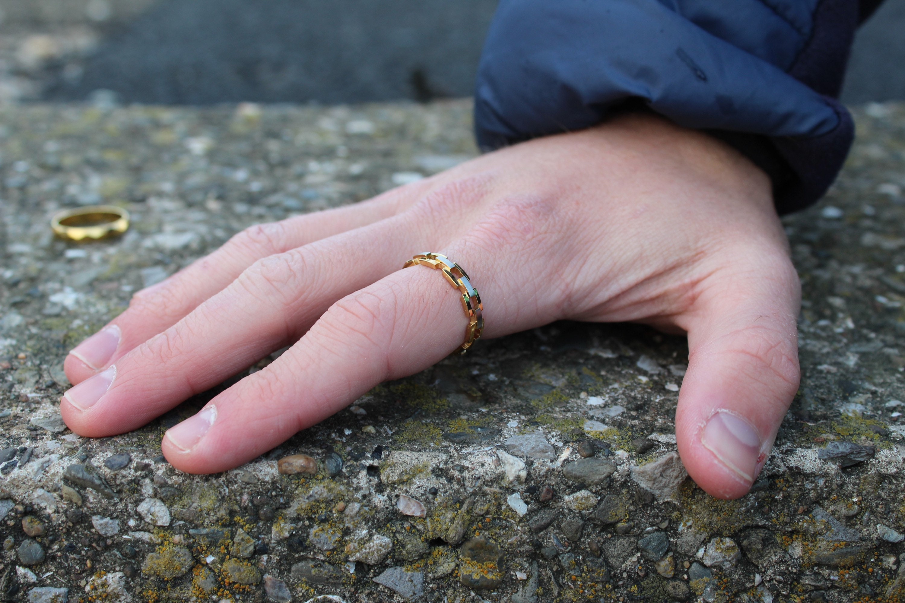Mens Ring Chain Styled Ring Gold & Silver Mens Silver Ring Etsy